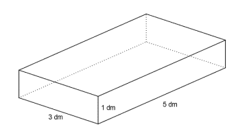 Rett, firkantet prisme med dimensjoner 5 dm, 3 dm og 1 dm.